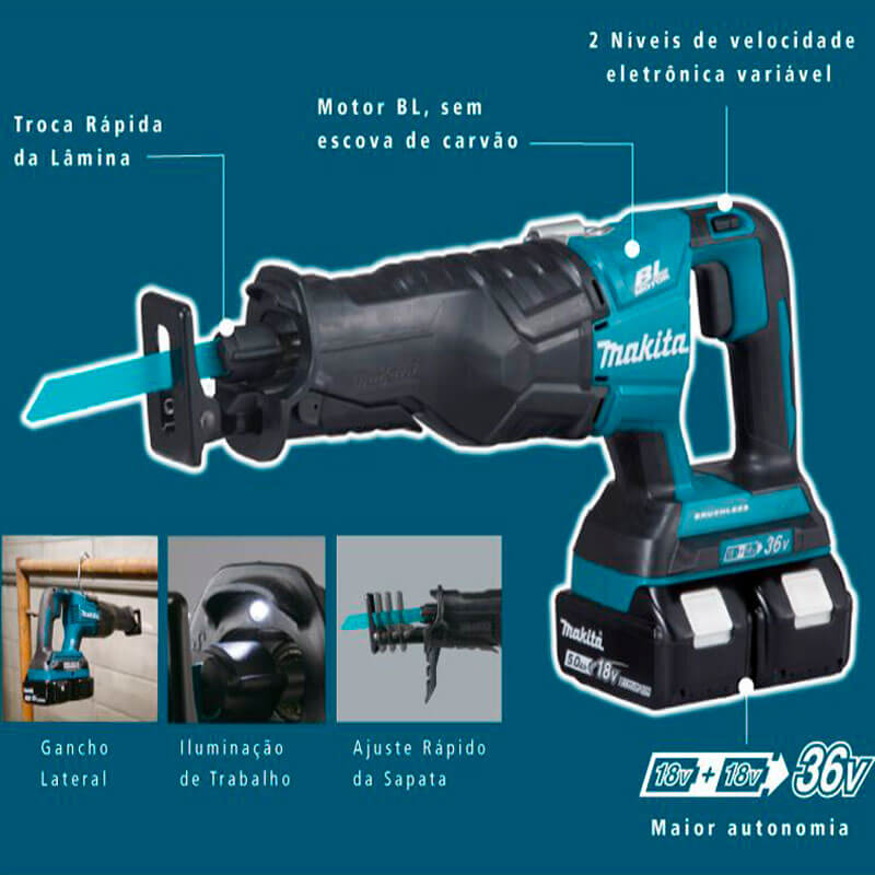 Serra Sabre Motor BL 36V LXT (18v+18v) a Bateria Makita DJR360Z - Image 5